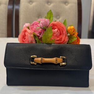 Authentic Gucci Black Clutch with Bamboo Accent